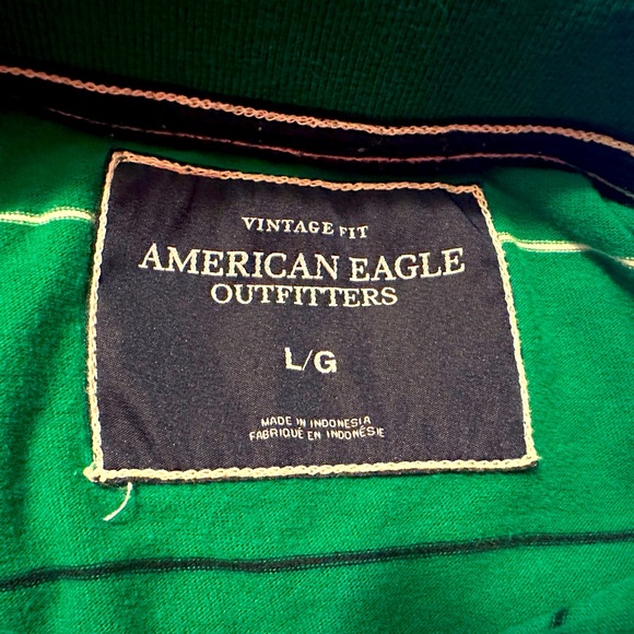 EUC Vintage American Eagle polo shirt size L in a green stripe pattern - Picture 3 of 3